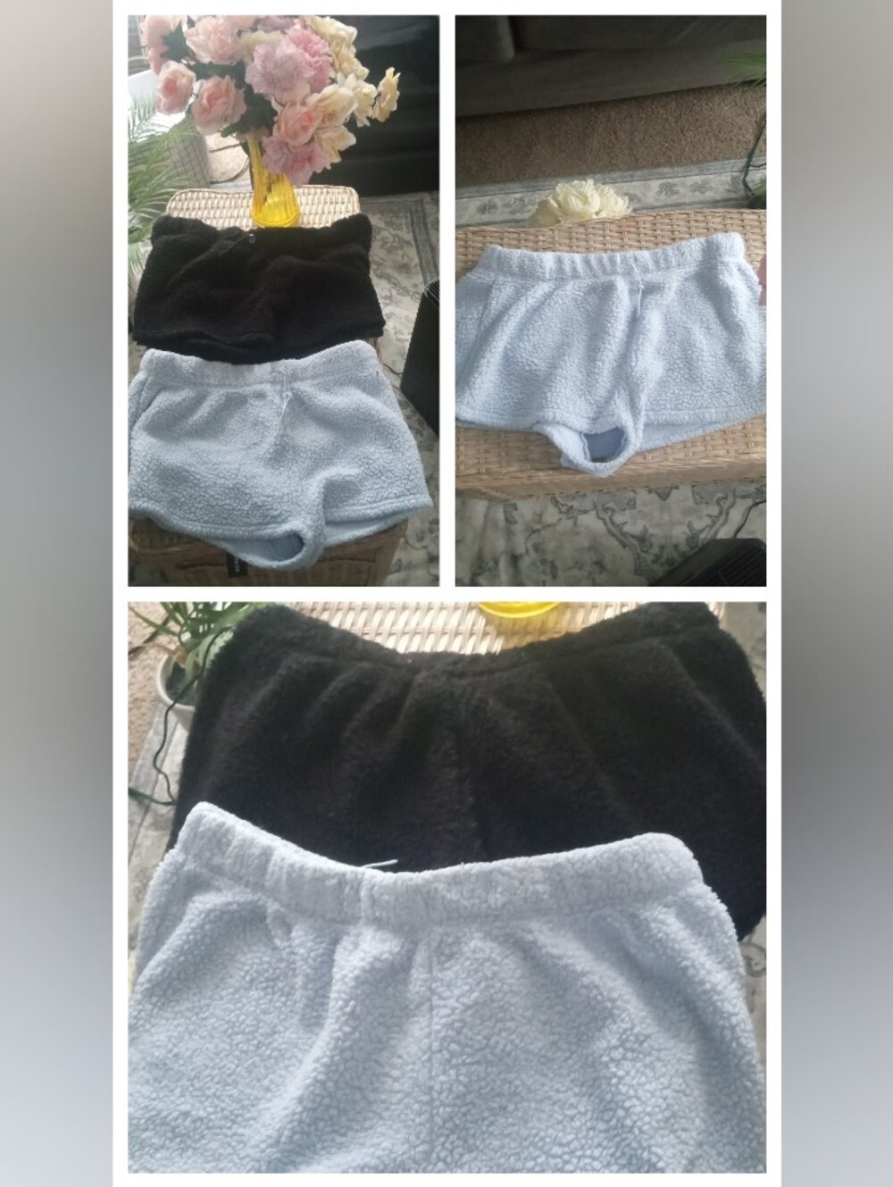 No Boundaries Plush Sherpa Lounge Shorts Bundle- Black & Light Blue